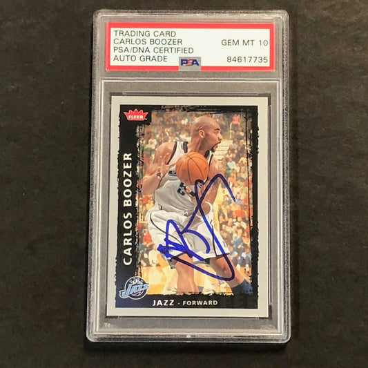 2008-09 Fleer #124 Carlos Boozer Signed Card AUTO 10 PSA Slabbed Jazz