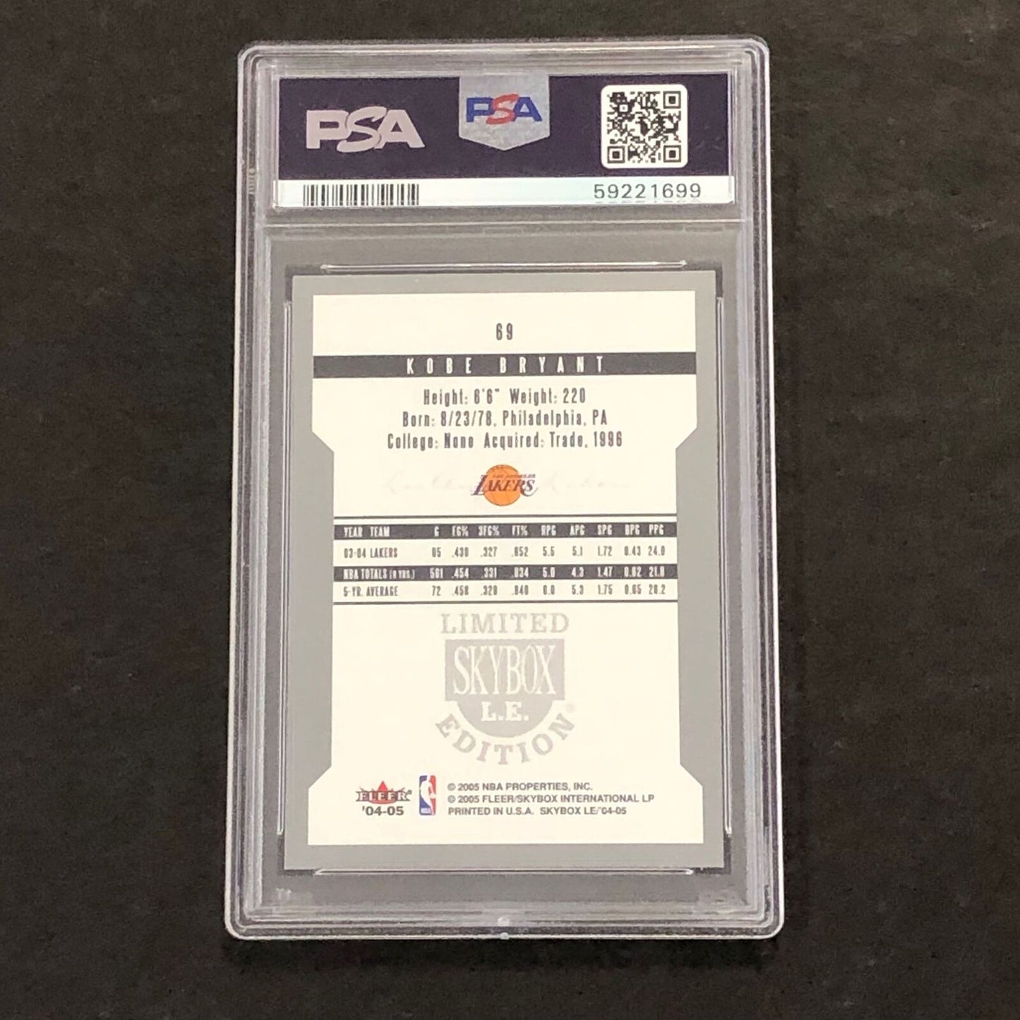 2004 SkyBox L.E. Kobe Bryant #69 NM-MT PSA 8 NM-MT Retail