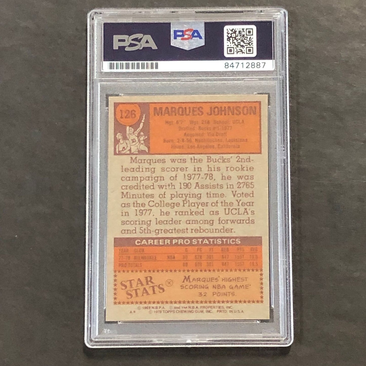 1969-70 Topps #126 MARQUES JOHNSON Signed Card AUTO PSA Slabbed Bucks