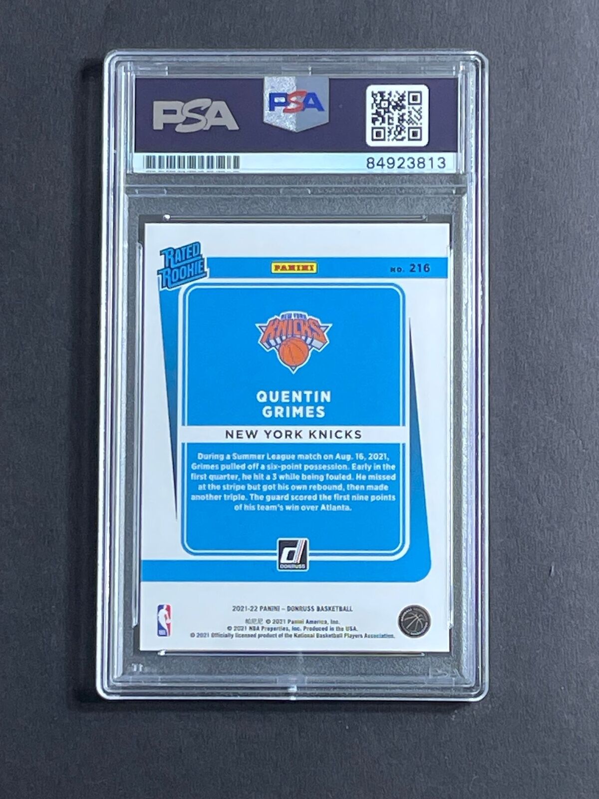 2021-22 Panini Donruss Rated Rookie #216 Quentin Grimes Signed Card PSA Slabbed