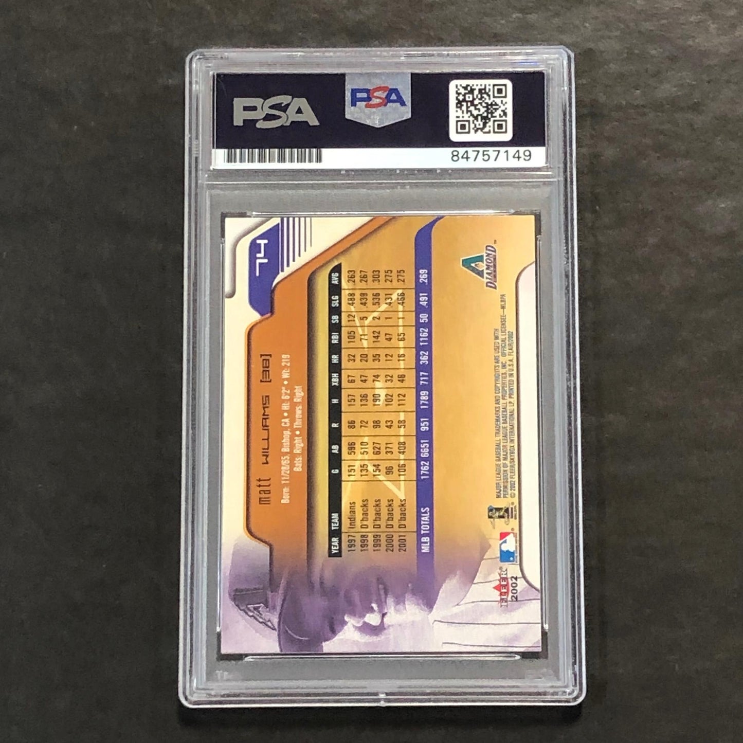 2002 Flair #74 MATT WILLIAMS Signed Card PSA Slabbed Auto 10 Dbacks
