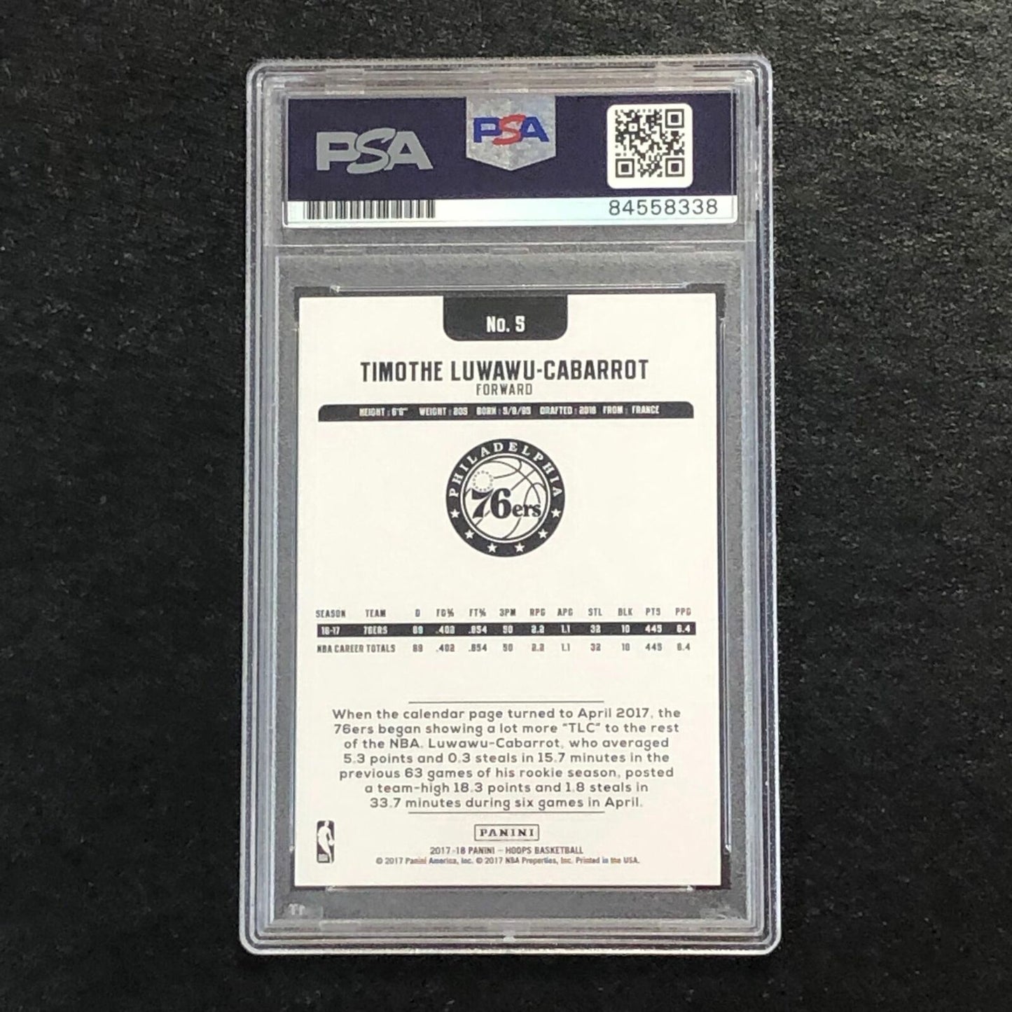2017-18 NBA Hoops #5 Timothe Luwawu-Cabarrot Signed Card AUTO PSA Slabbed 76ers