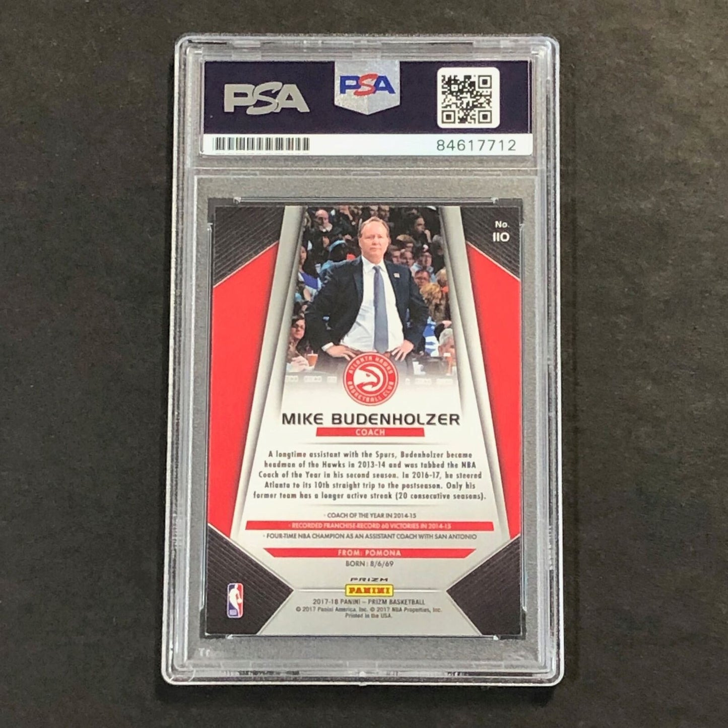 2017-18 Panini Prizm Silver #110 Mike Budenholzer Signed Card AUTO PSA Slabbed H