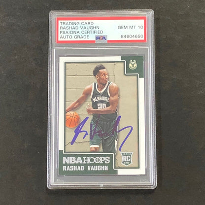 2015-16 NBA Hoops #269 Rashad Vaughn Signed Card AUTO 10 PSA Slabbed RC Bucks