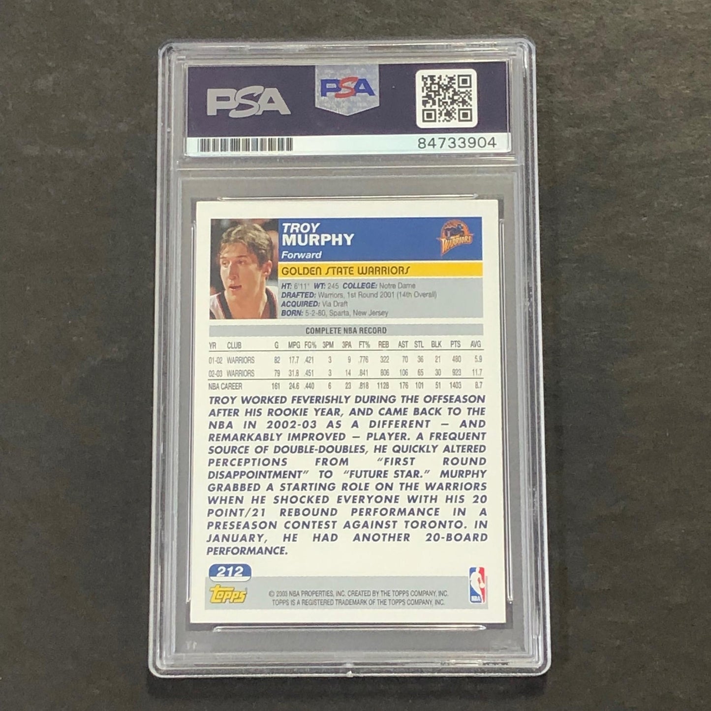 2003-04 Topps Basketball #212 Troy Murphy Signed Card PSA AUTO GRADE 10 Slabbed