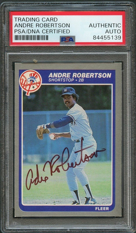 1985 FLEER #144 Andre Robertson Signed Card PSA Slabbed Auto Yankees