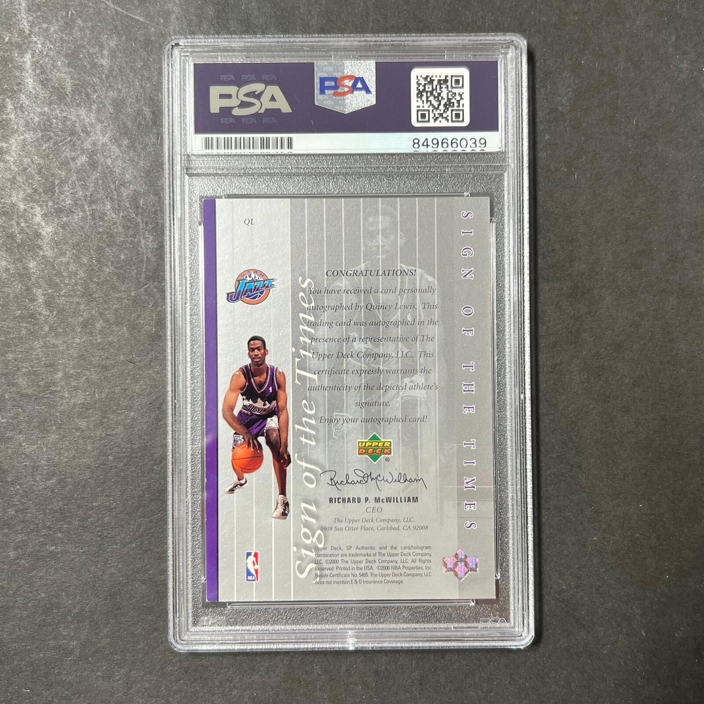 2000 Upper Deck Sign of the Times Quincy Lewis Signed Card AUTO PSA Slabbed Utah