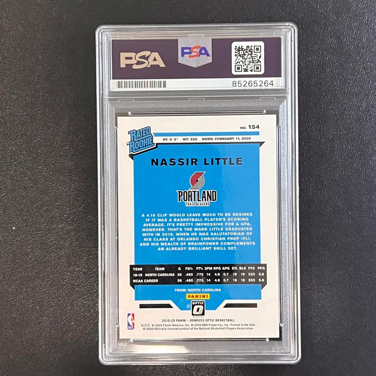 2019-20 Panini Optic #154 Nassir Little Signed Rookie Card AUTO PSA Slabbed RC B