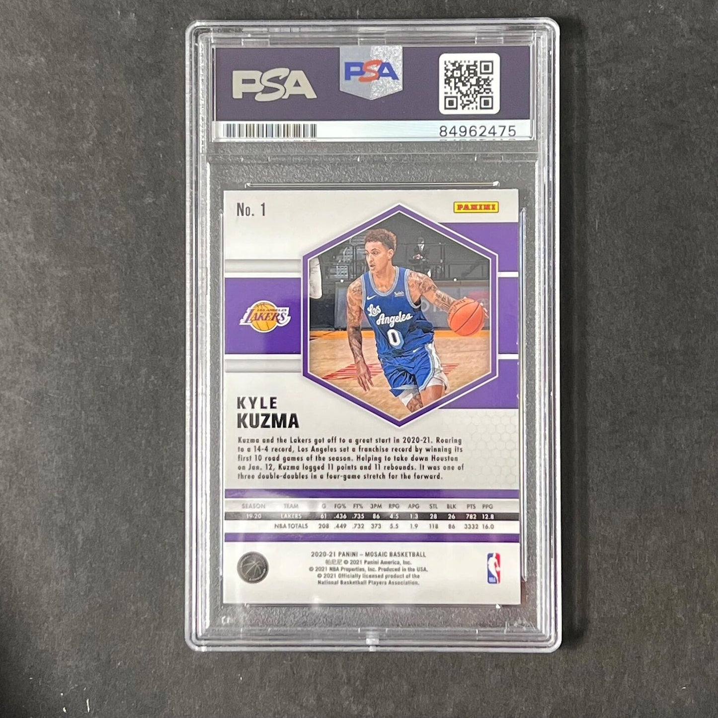 2020-21 Panini Hoops #1 Kyle Kuzma Signed Card Auto PSA Slabbed Lakers