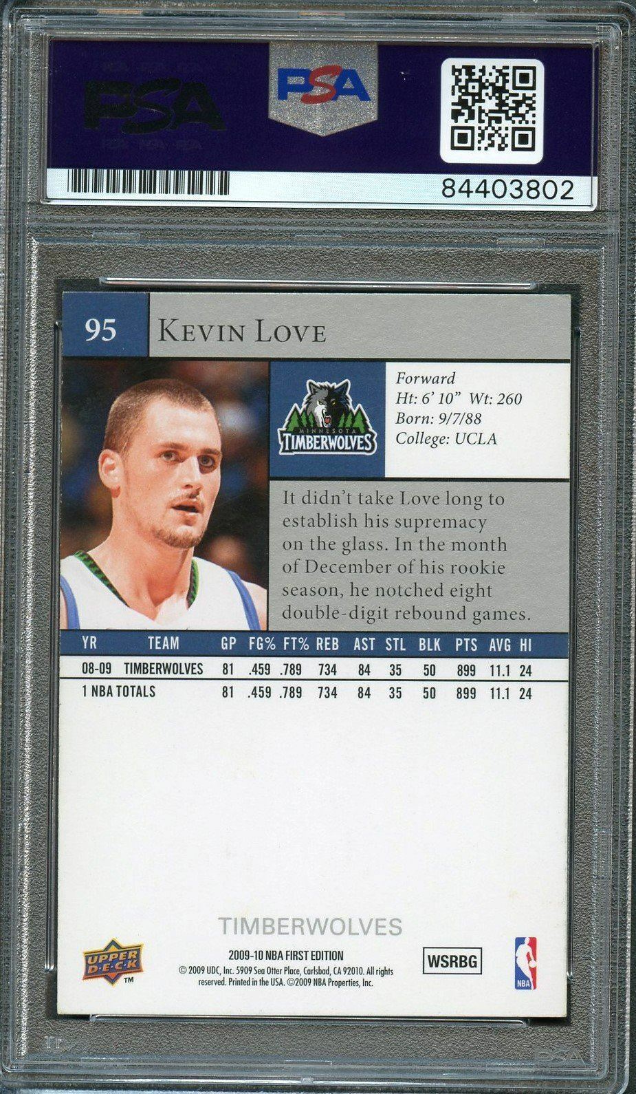 2009-10 Upper Deck First Edition #95 Kevin Love Signed Card AUTO PSA Slabbed Tim