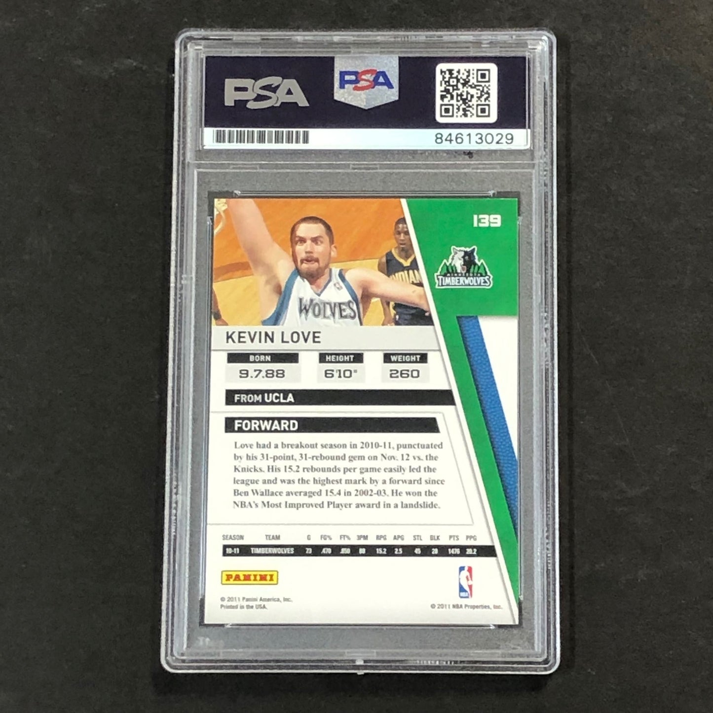 2010-11 Panini Season Update #139 Kevin Love Signed Card AUTO PSA Slabbed Timber