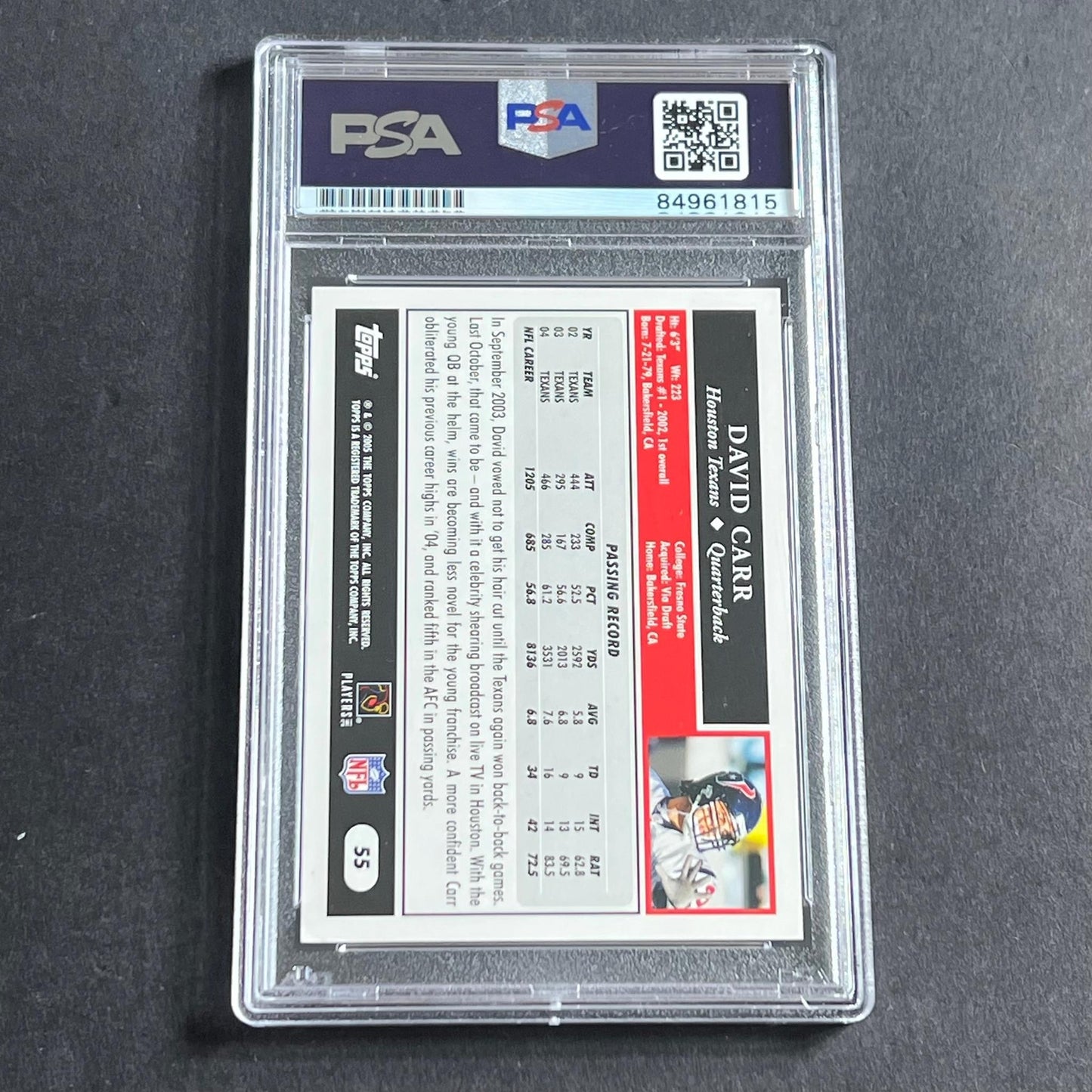 2005 Topps #55 David Carr Signed Card PSA Slabbed AUTO 10 Texans