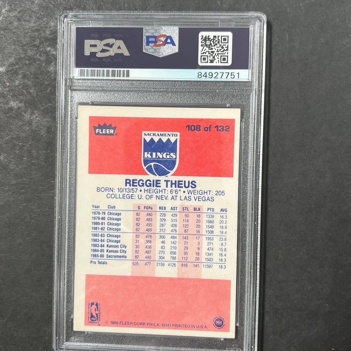1986 Fleer #108 Reggie Theus Signed Card AUTO 10 PSA Slabbed Kings
