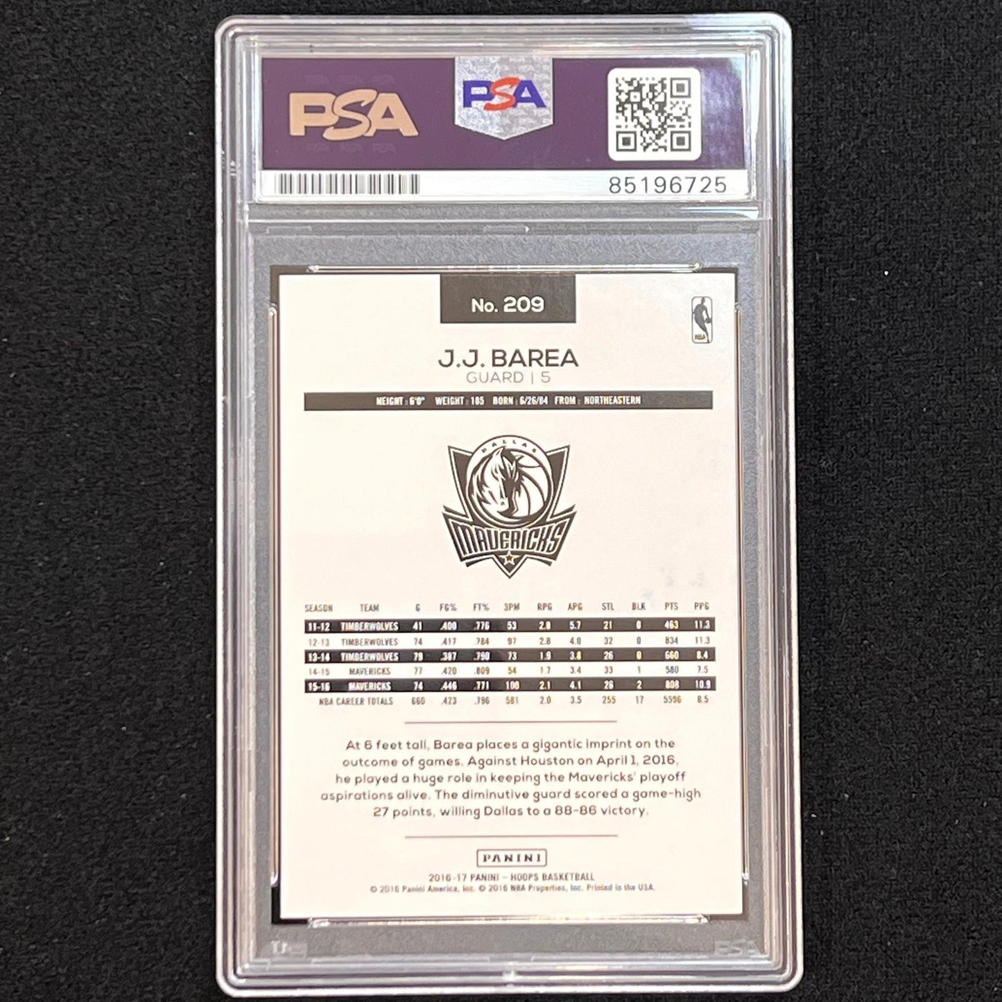 2016-17 NBA Hoops #209 JJ Barea Signed Card AUTO PSA/DNA Slabbed Mavericks