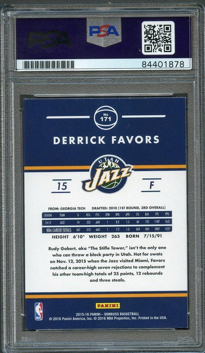 2015-16 Donruss Basketball #171 Derrick Favors Signed Card AUTO PSA Slabbed Jazz