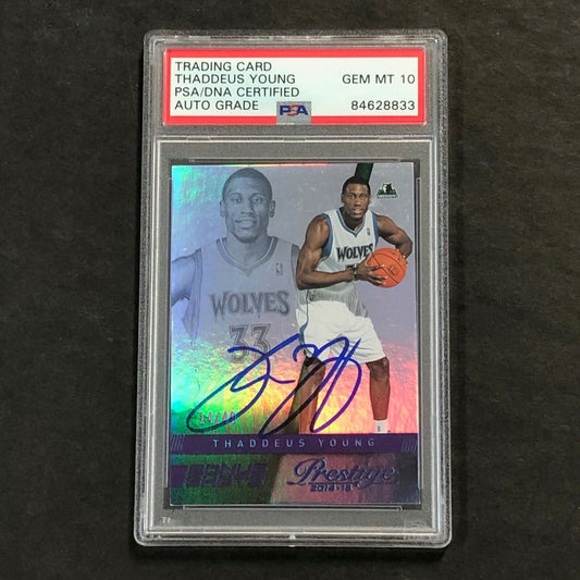 2014-15 Panini Prestige #151 Thaddeus Young Signed Card AUTO 10 PSA/DNA Slabbed