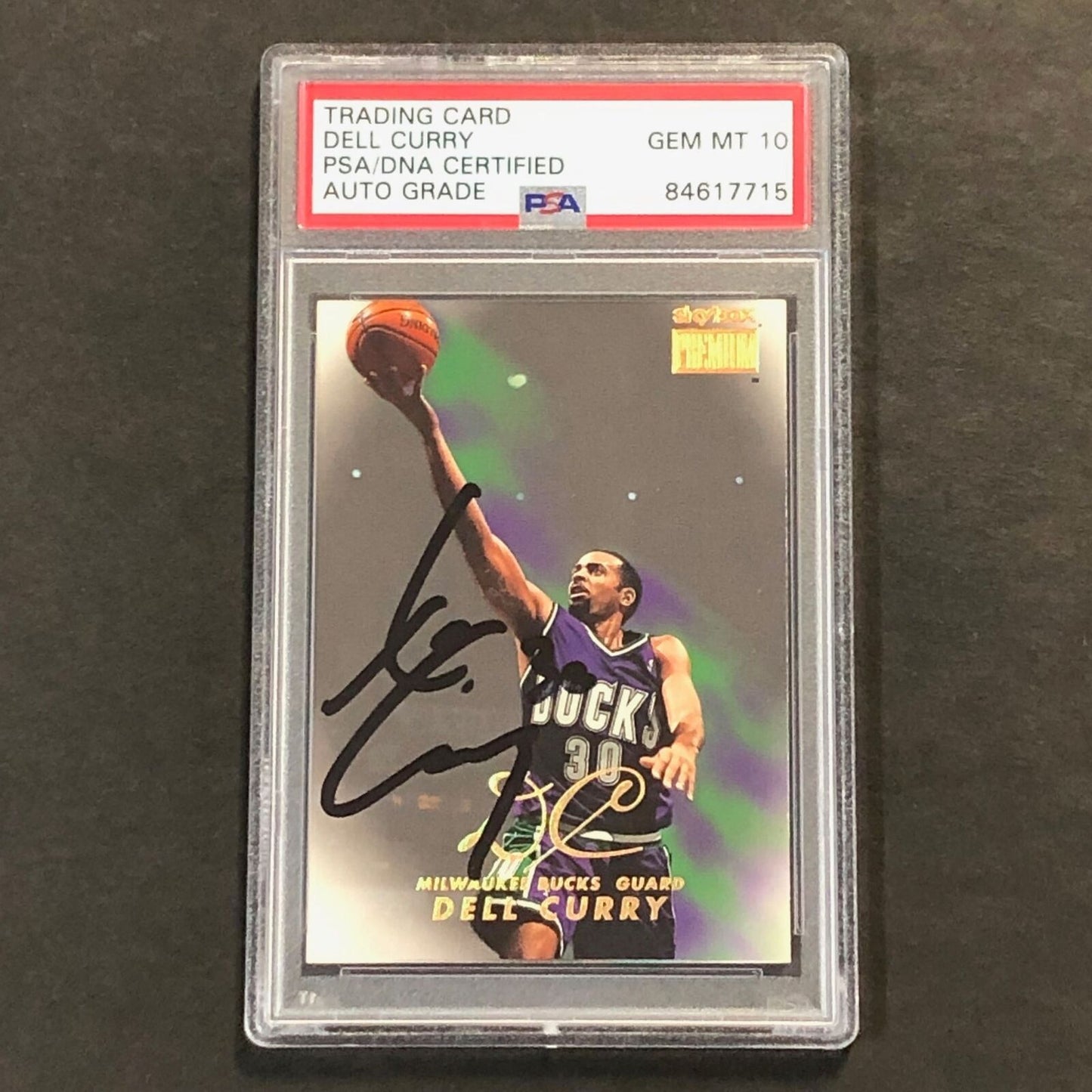 1999-00 Skybox Premium #172 Dell Curry Signed Card AUTO 10 PSA/DNA Slabbed Bucks