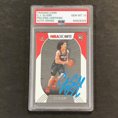 2020-21 NBA Hoops #250 CJ ELLEBY Signed Card AUTO 10 PSA Slabbed RC Trail Blazer