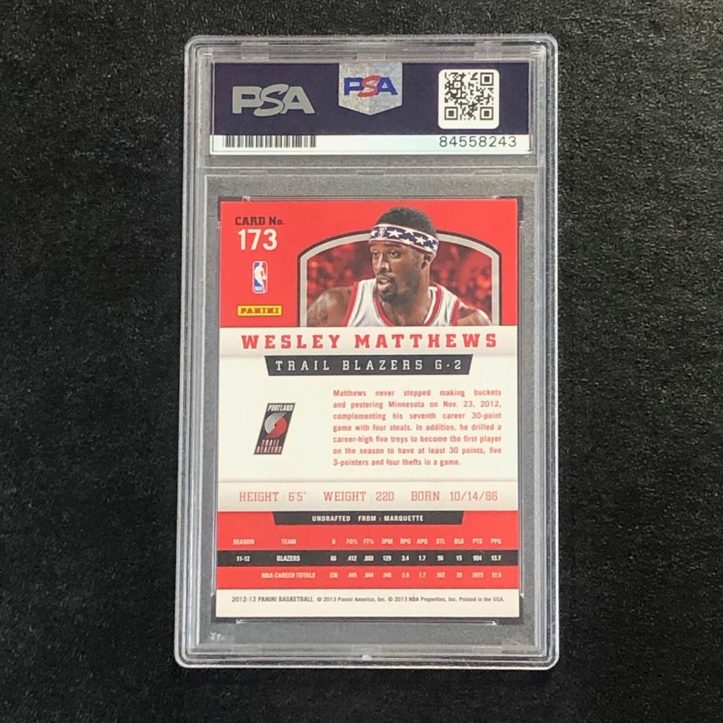 2012-13 Panini Basketball #173 Wesley Matthews Signed Card AUTO PSA Slabbed Trai