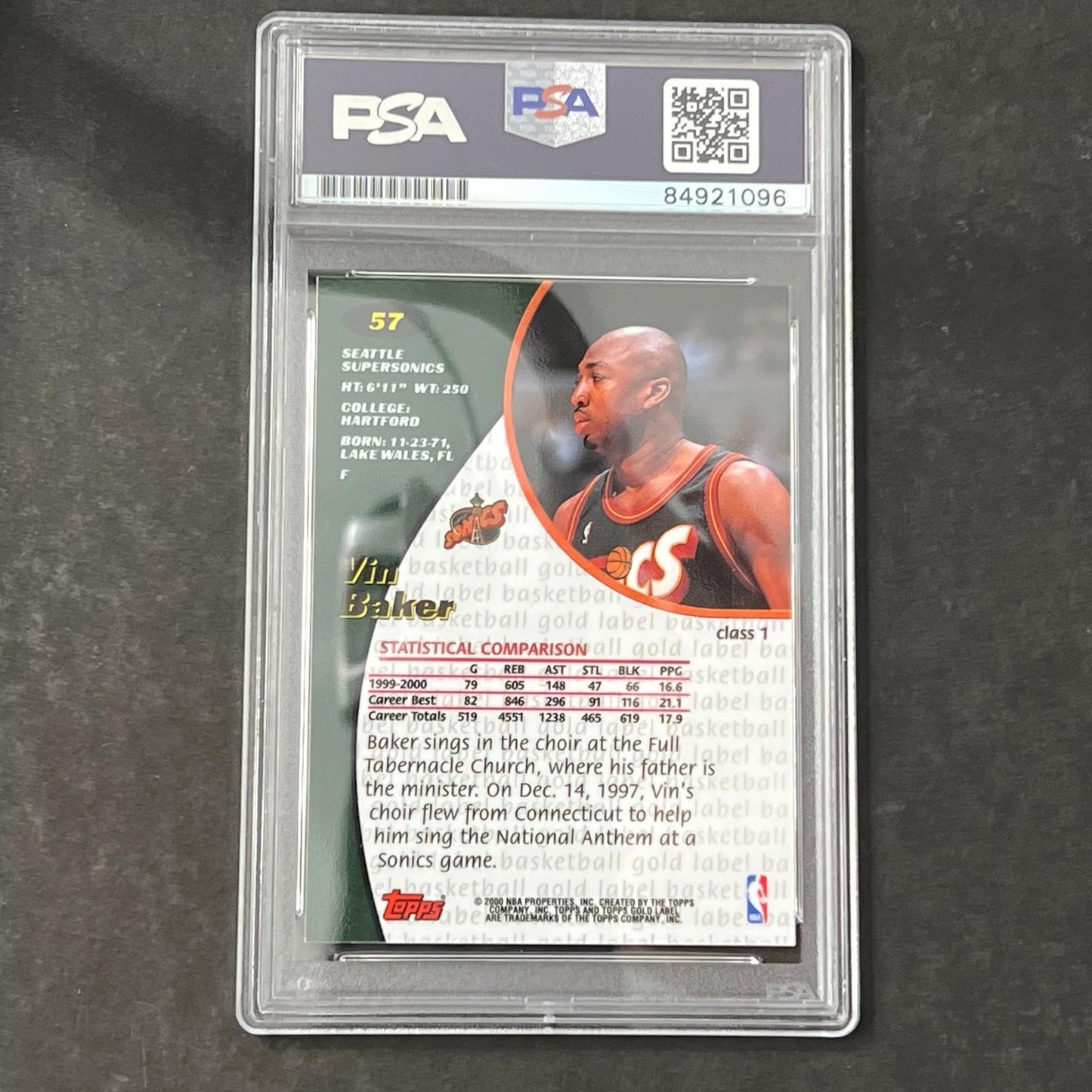 2000-01 Topps #57 Vin Baker Signed Card AUTO PSA/DNA Slabbed Supersonics