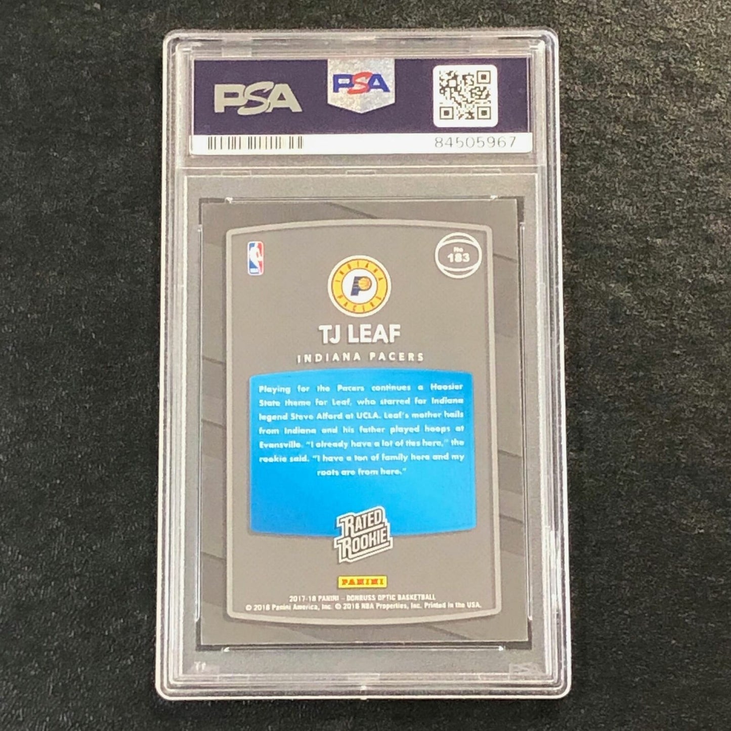 2017-18 Optic Rated Rookie #183 TJ Leaf Signed Card AUTO PSA Slabbed RC Pacers