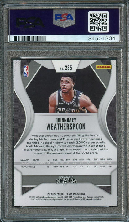 2019 Panini Prizm #285 Quinndary Weatherspoon Signed Card AUTO PSA/DNA Slabbed R