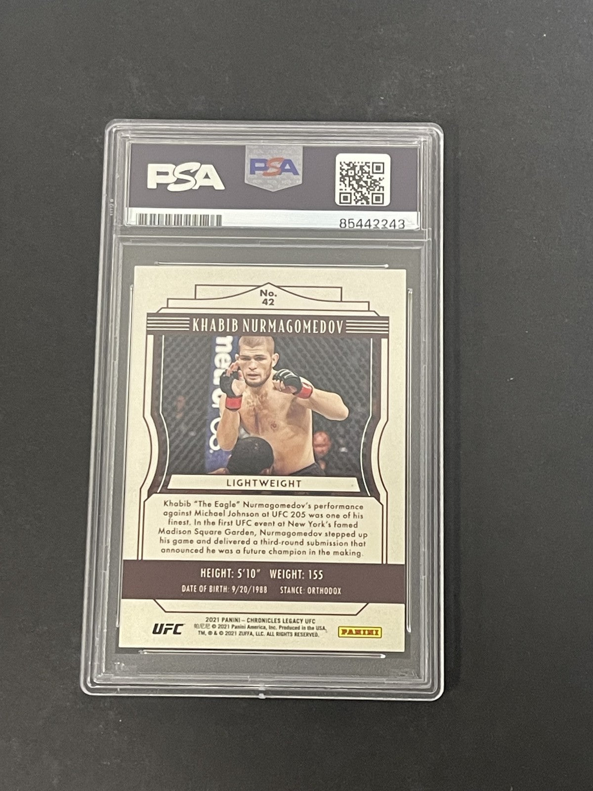 2021 Panini Chronicles Legacy UFC #42 Khabib Nurmagomedov signed card PSA