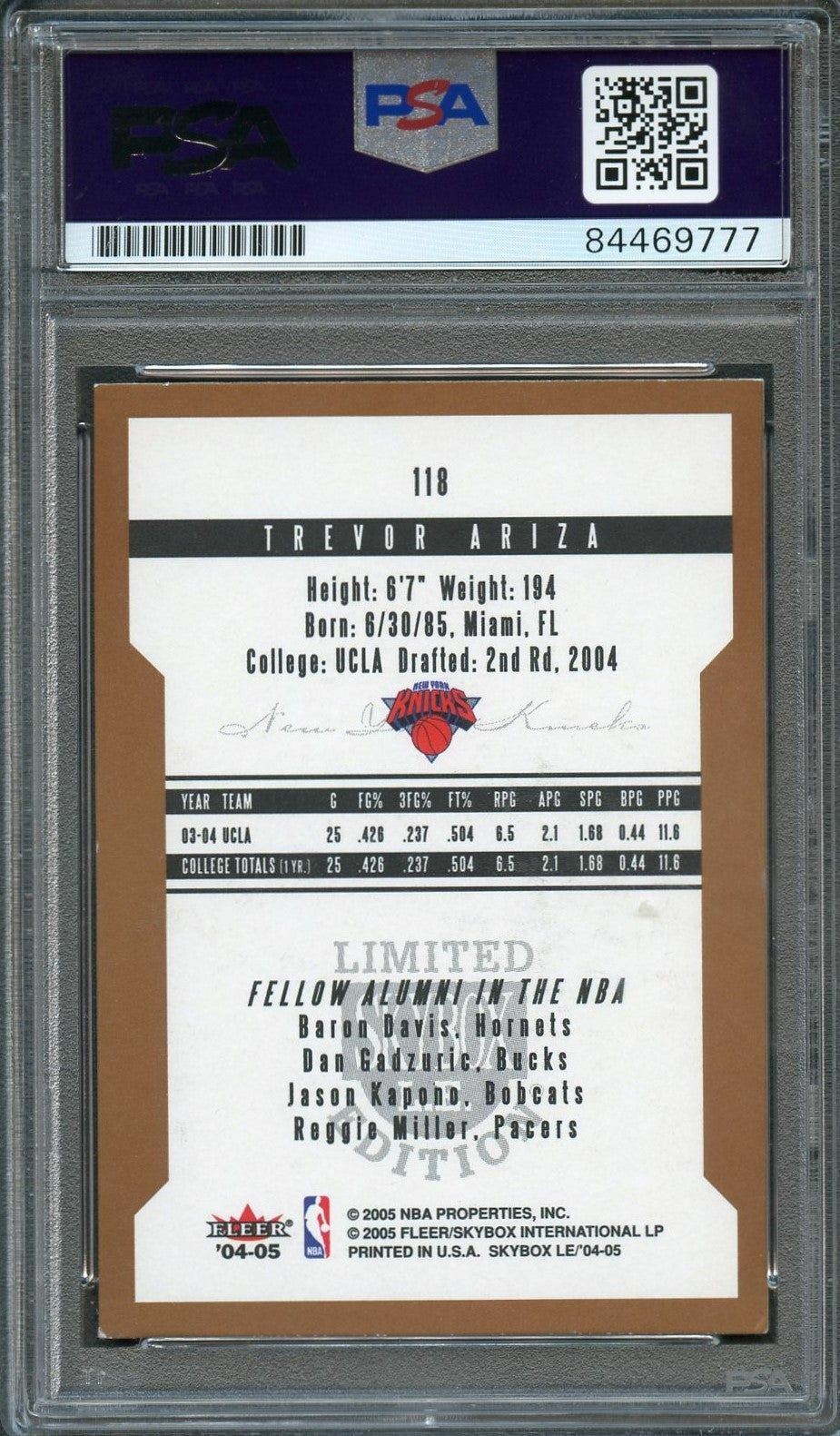 2004-05 SkyBox LIMITED EDITION #118 Trevor Ariza Signed Card AUTO PSA Slabbed Kn