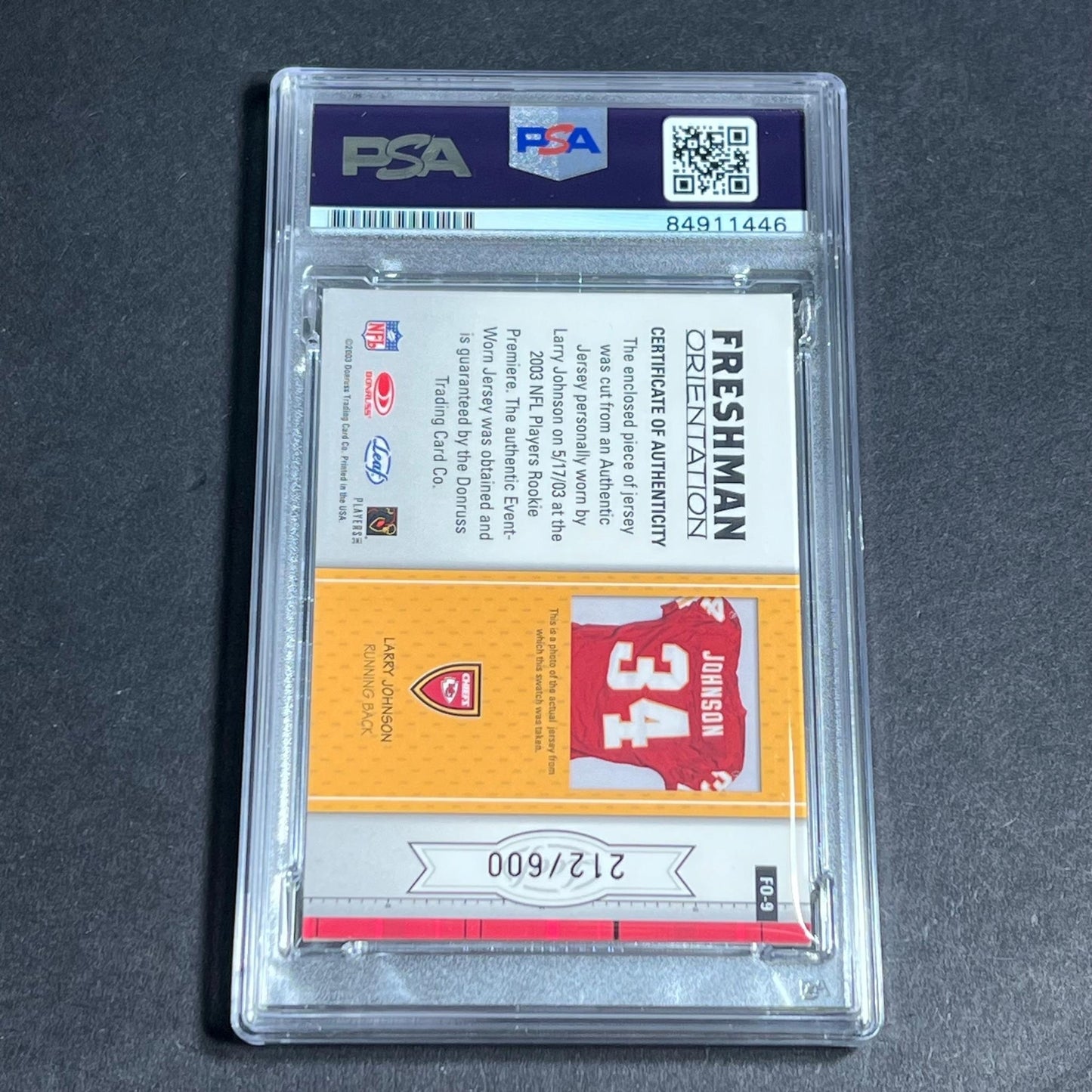 2003 Leaf Rookies & Stars Freshman Orientation Jerseys #212 Larry Johnson Signed