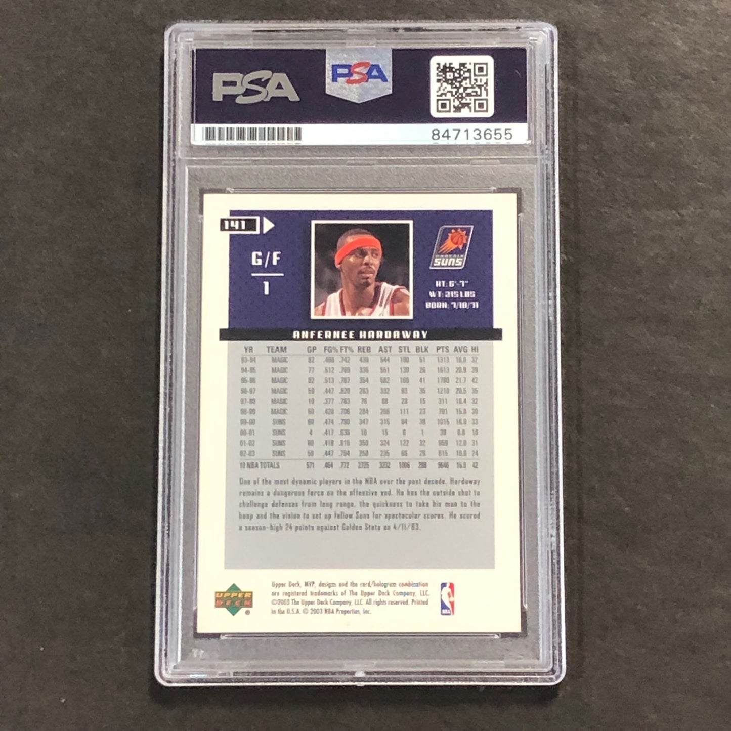 2003-04 Upper Deck MVP # 141 Anfernee Hardaway Signed Card AUTO PSA Suns