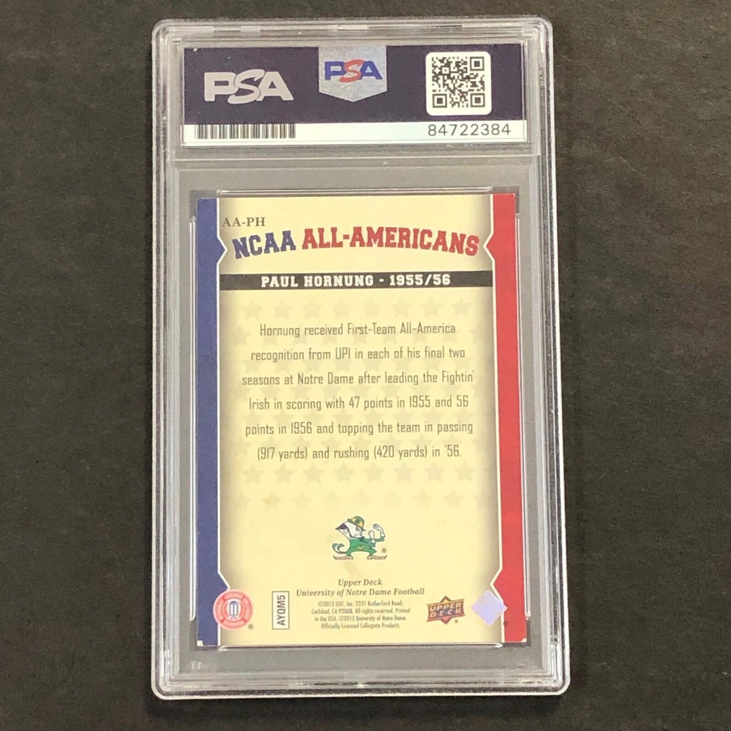 2013 Upper Deck All American #AA-PH PAUL HORNUNG AUTO card PSA Signed