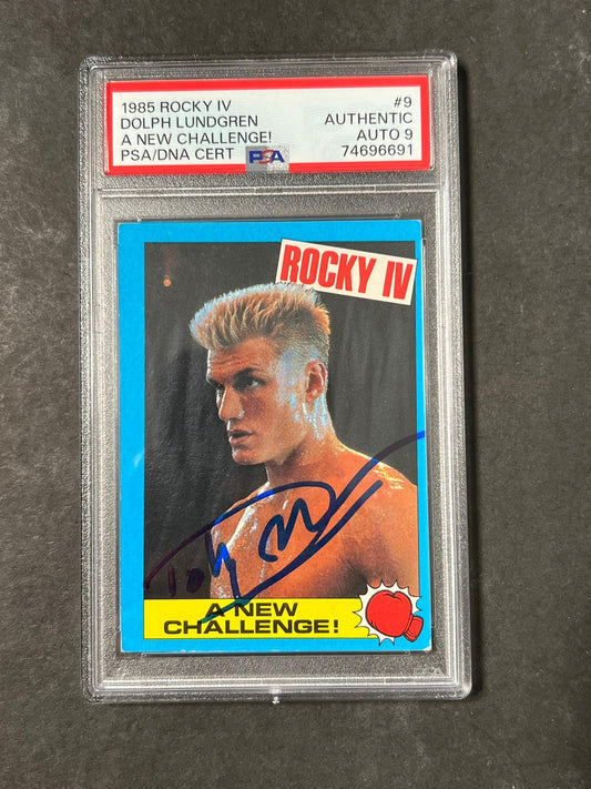1985 Topps Rocky IV #9 Signed Card Dolph Lundgren PSA Auto 9 Ivan Drago