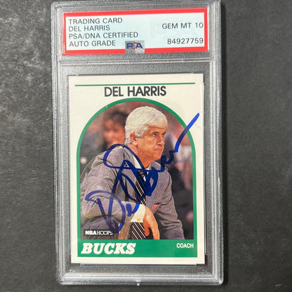 1989-90 NBA Hoops #126 Del Harris Signed Card AUTO 10 PSA Slabbed Bucks