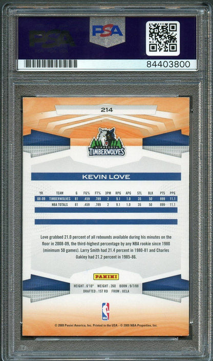 2009-10 Panini Basketball #214 Kevin Love Signed Card AUTO PSA Slabbed Timberwol