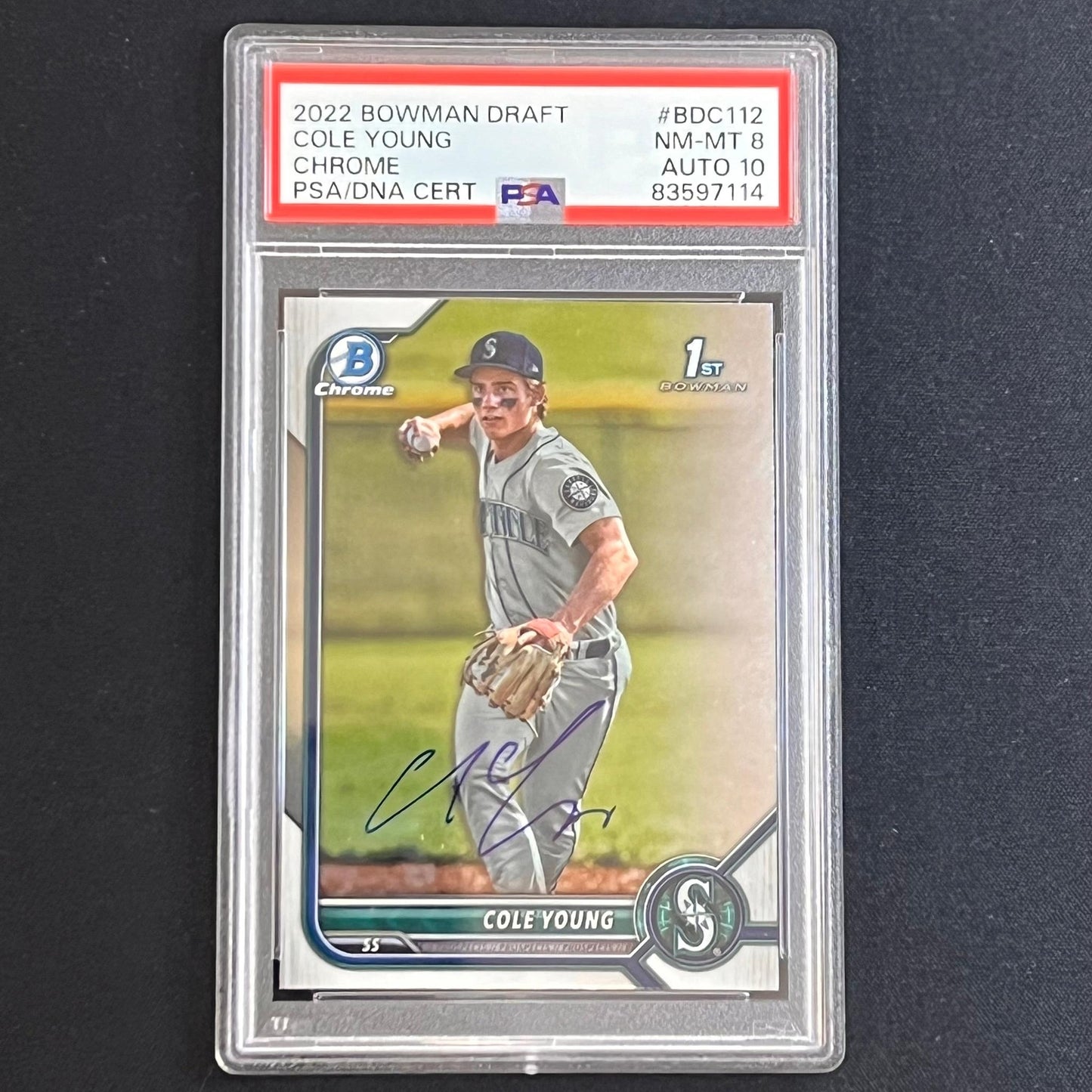 2022 Bowman Draft Chrome #BDC112 Cole Young Signed Card PSA 8 Auto 10 Slabbed Ma