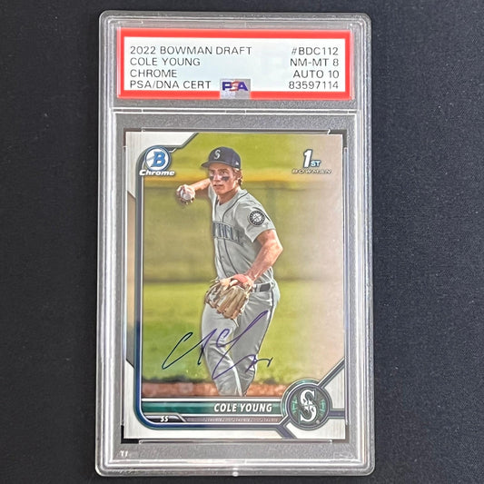 2022 Bowman Draft Chrome #BDC112 Cole Young Signed Card PSA 8 Auto 10 Slabbed Ma