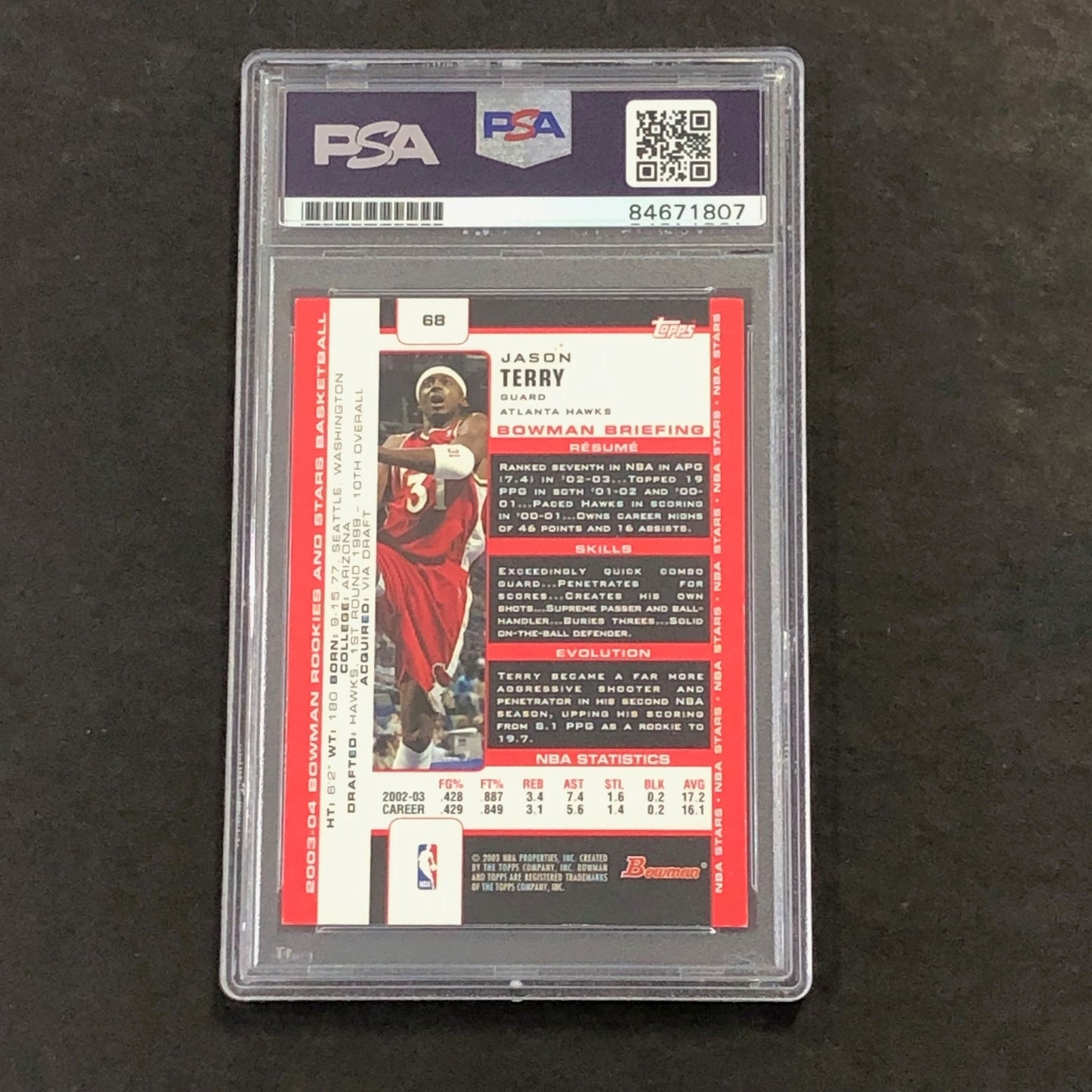 2003-04 Bowman Rookies and Stars #68 Jason Terry Signed Card AUTO 10 PSA Slabbed