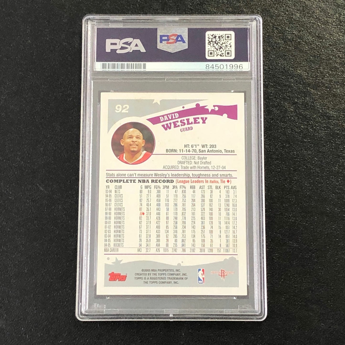 2005 Topps #92 David Wesley Signed Card AUTO PSA Slabbed Rockets