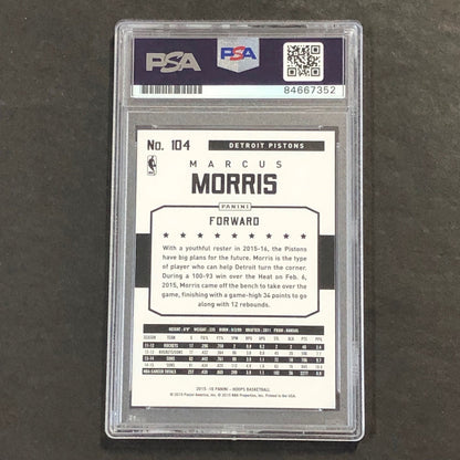 2015-16 NBA Hoops #104 Marcus Morris Signed Card AUTO 10 PSA Slabbed Pistons