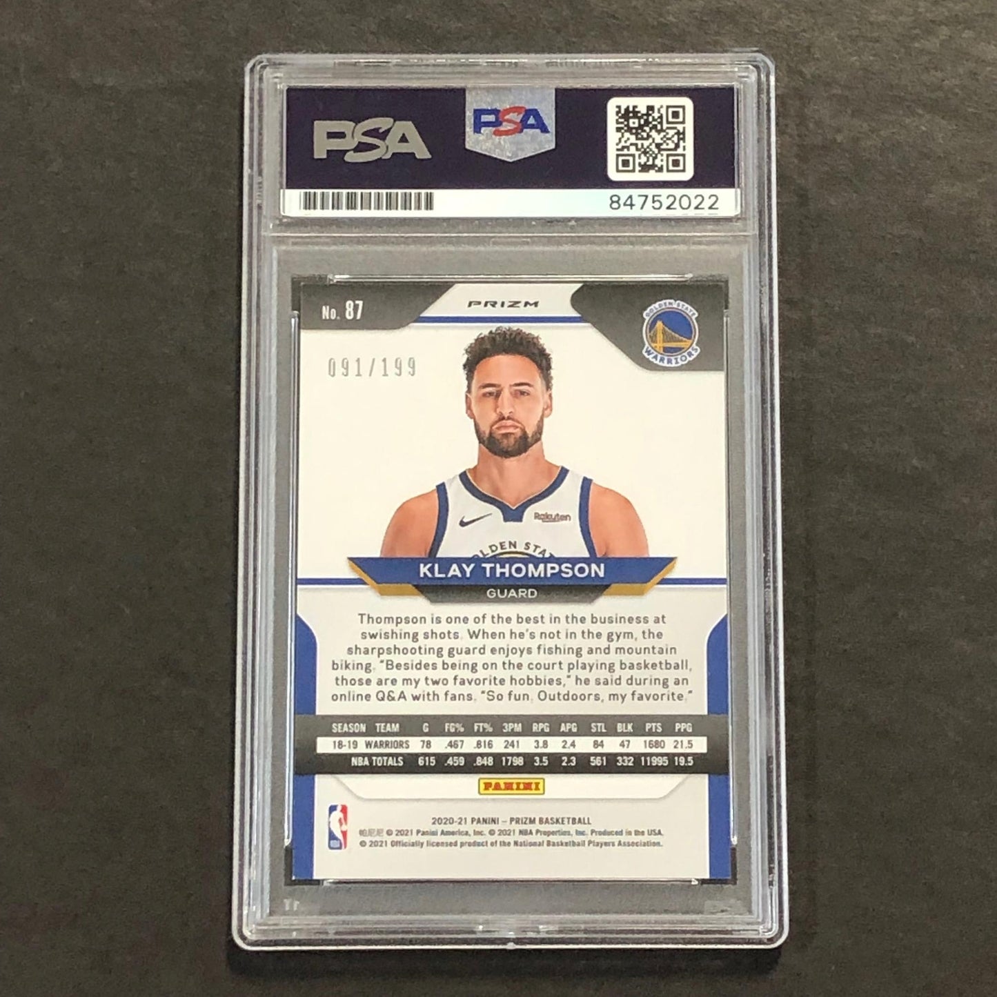 2020-21 Panini Prizm #87 Klay Thompson Signed Card AUTO PSA Slabbed