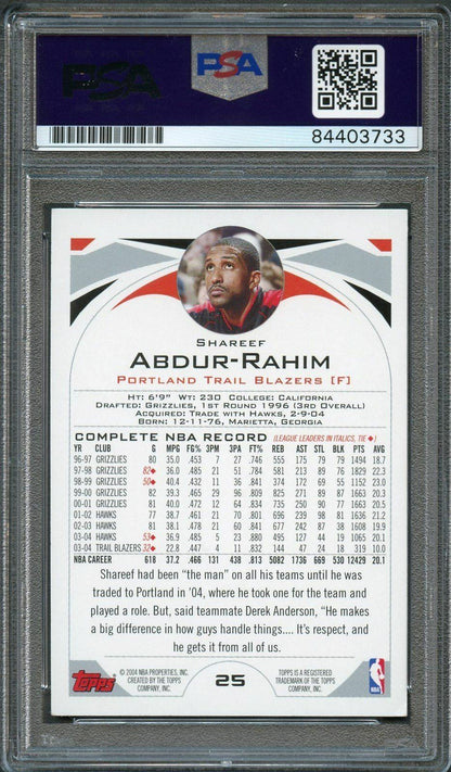 2004-05 Topps Basketball #25 Shareef Abdur-Rahim Signed Card AUTO PSA Slabbed Tr
