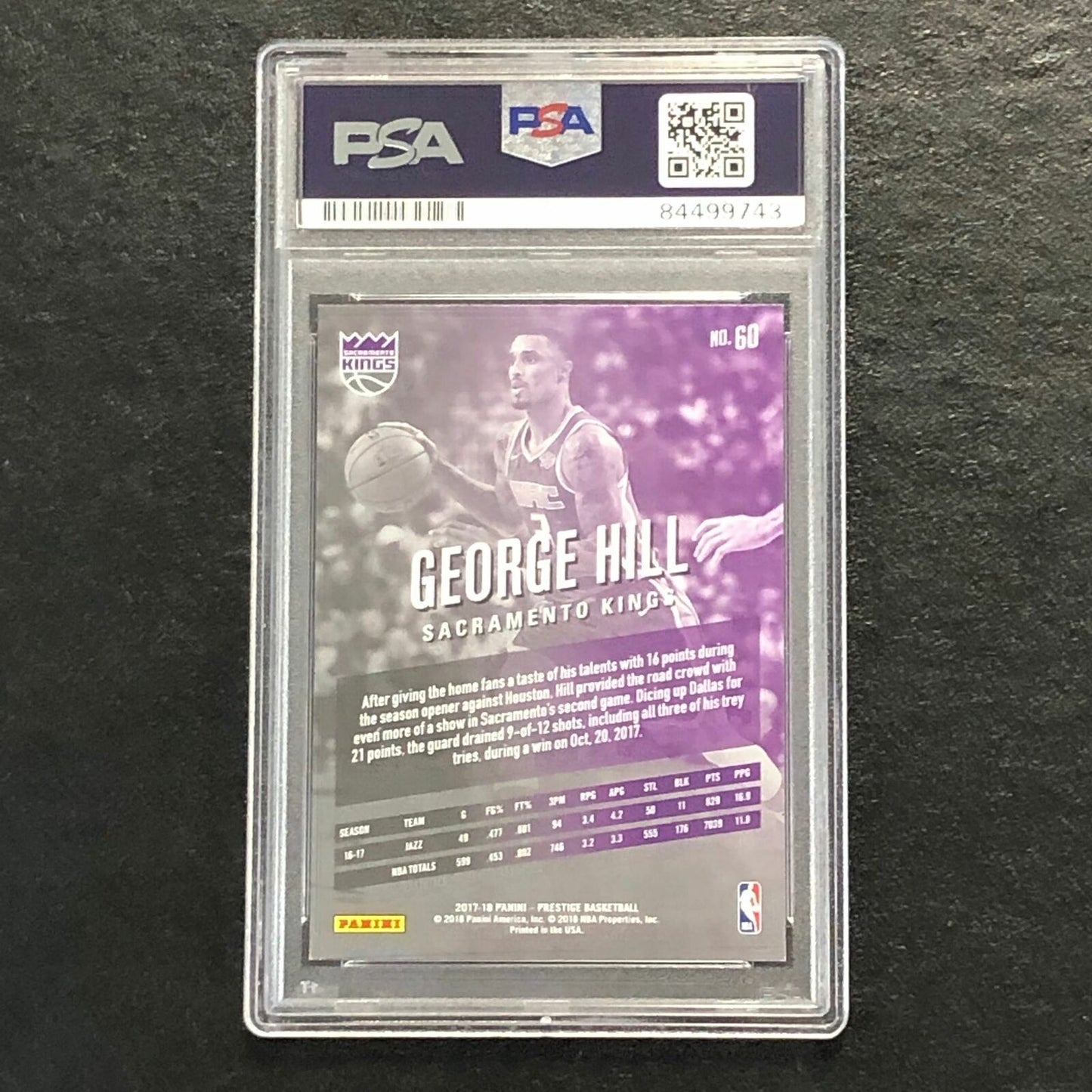 2017-18 Panini Prestige #60 George Hill Signed Card Auto 10 PSA Slabbed Kings