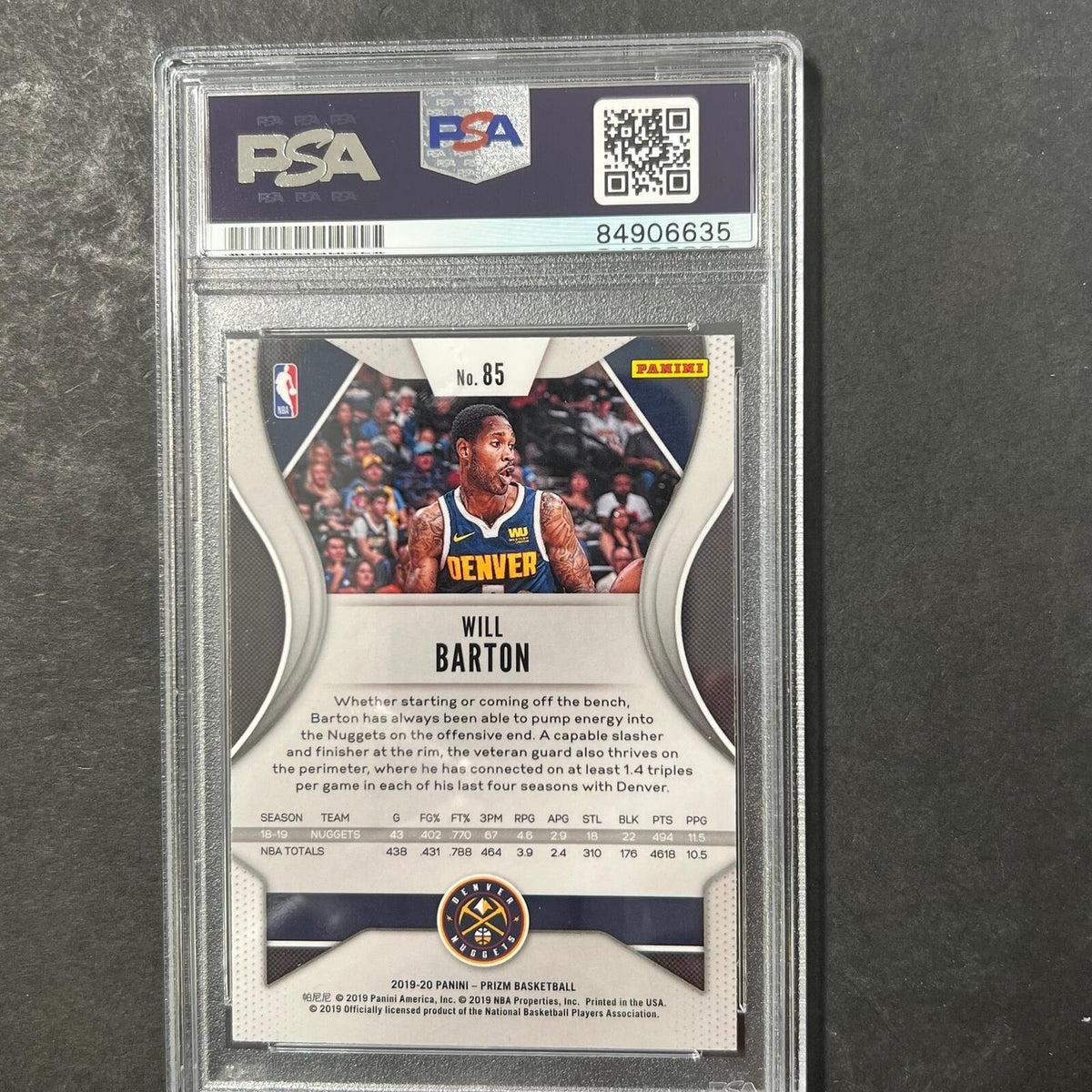 2019-20 Panini Prizm #85 Will Barton Signed Card PSA AUTO Slabbed Nuggets