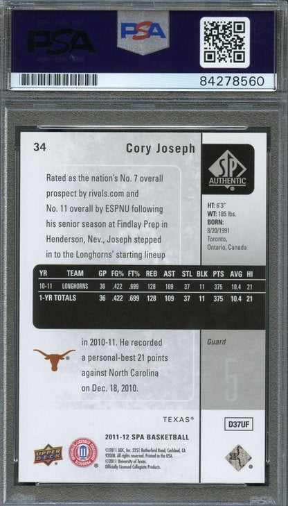 2011 Upper Deck SP Authentic #34 Cory Joseph Signed Card AUTO PSA Slabbed Texas