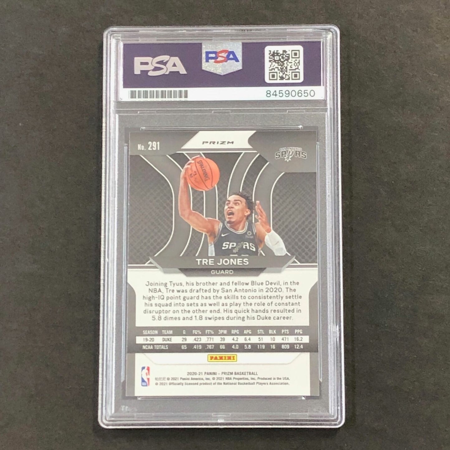 2020-21 Panini Prizm Silver #291 Tre Jones Signed Card AUTO PSA/DNA Slabbed RC S