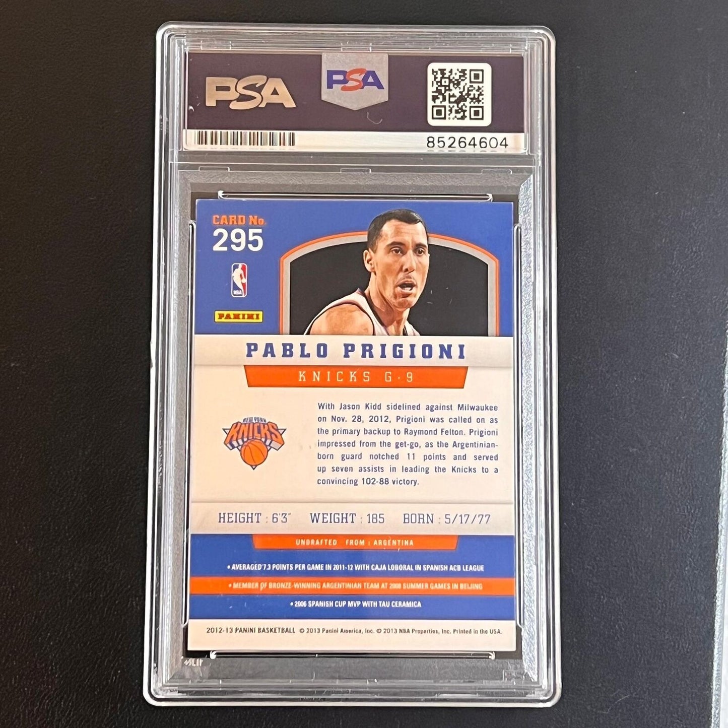 2012-13 Panini #295 Pablo Prigioni Signed Card AUTO PSA Slabbed Knicks