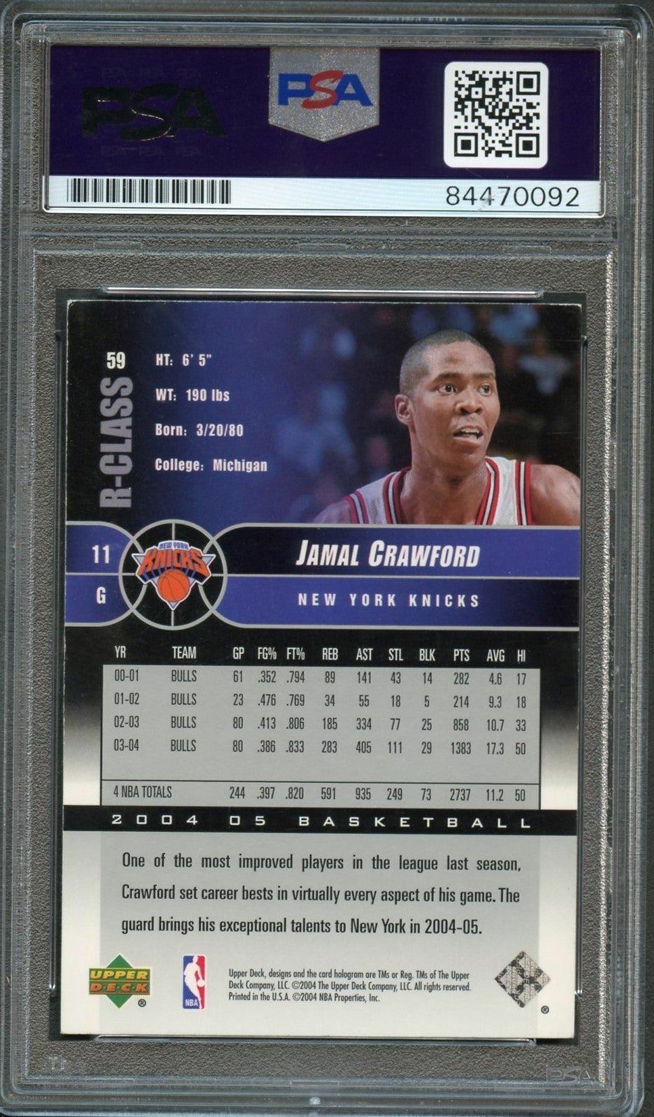2004-05 Upper Deck R-Class #59 Jamal Crawford Signed Card AUTO PSA Slabbed Knick