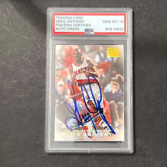1998 Skybox #165 Greg Anthony Signed Card AUTO 10 PSA/DNA Slabbed Blazers