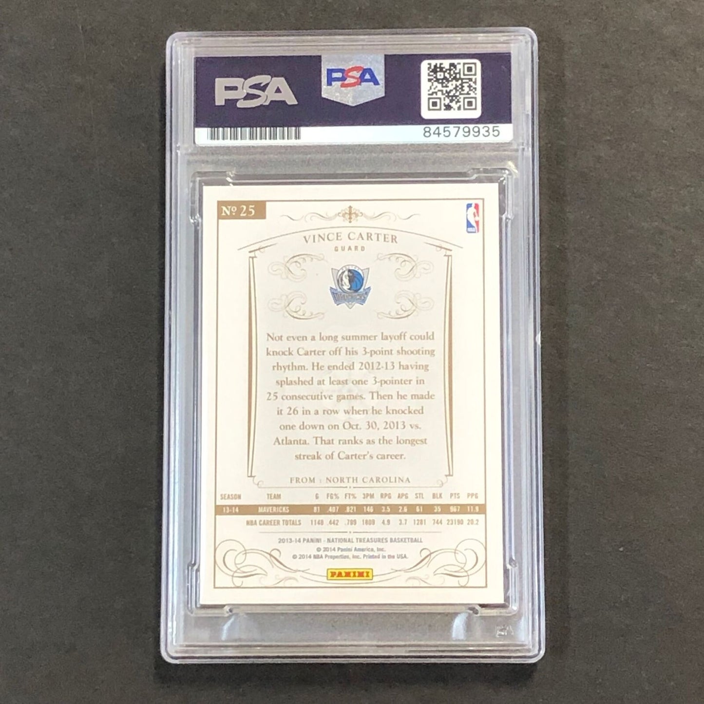 2013-14 Panini National Treasures #25 Vince Carter Signed Card AUTO PSA/DNA Slab