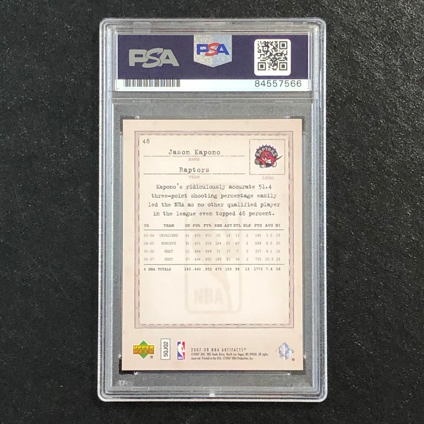 2007-08 Artifacts Basketball #48 Jason Kapono Signed Card AUTO 10 PSA Slabbed Ra